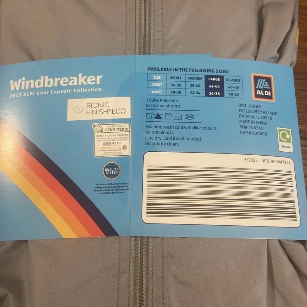 Aldi Gear Capsule Gray Windbreaker Jacket Large 2023 Full Zip - Picture 3 of 5